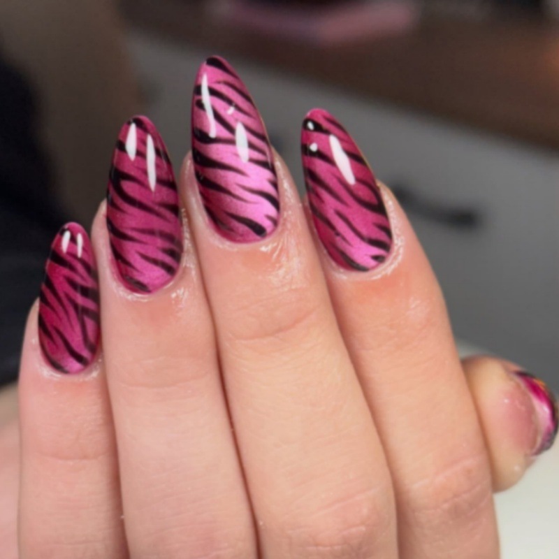 24Pcs Rose Red Cat's Eye False - Nail Art Zebra Design 评论和价格