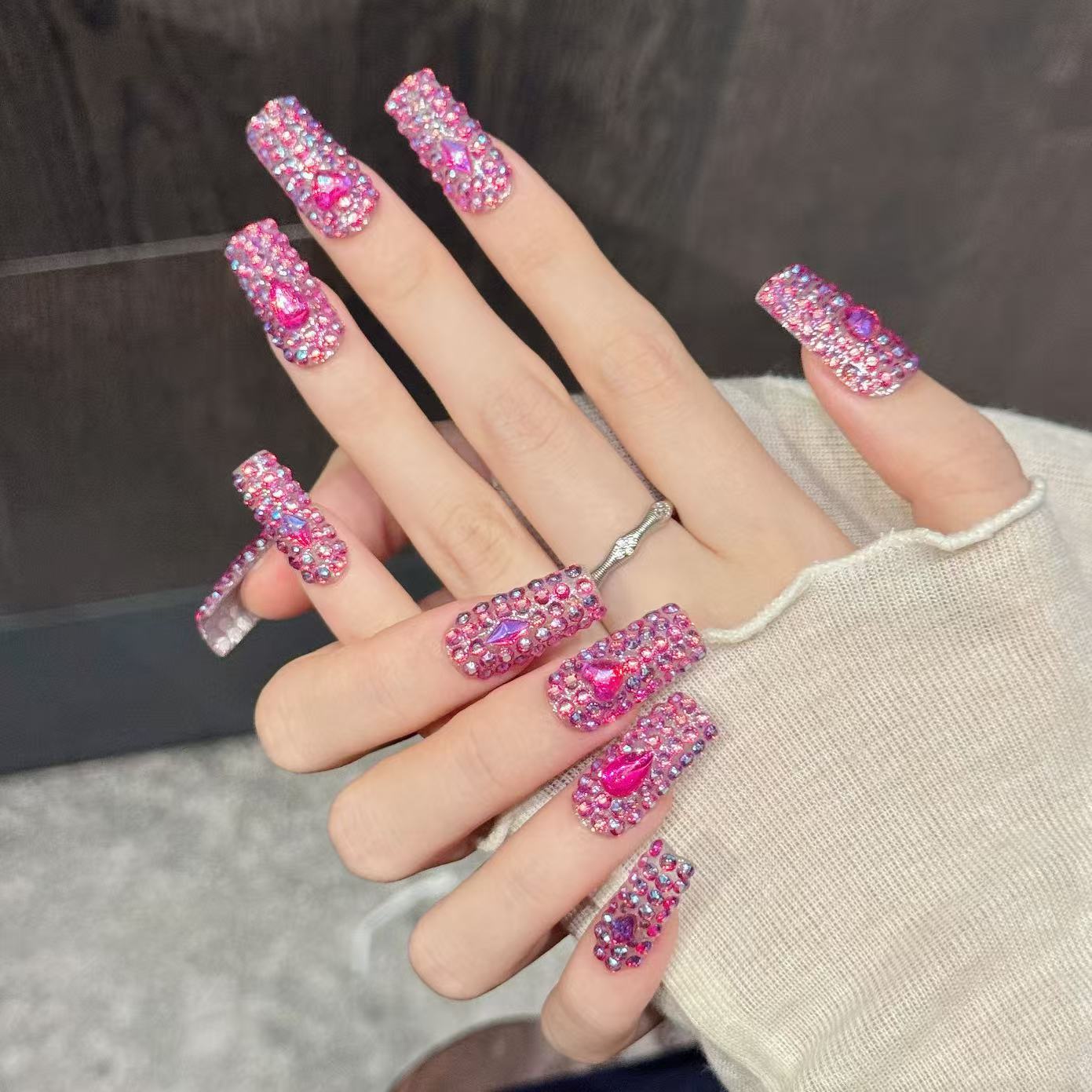 10PCS Long Square  Handmade Pr - Nail Art Fake 评论和价格