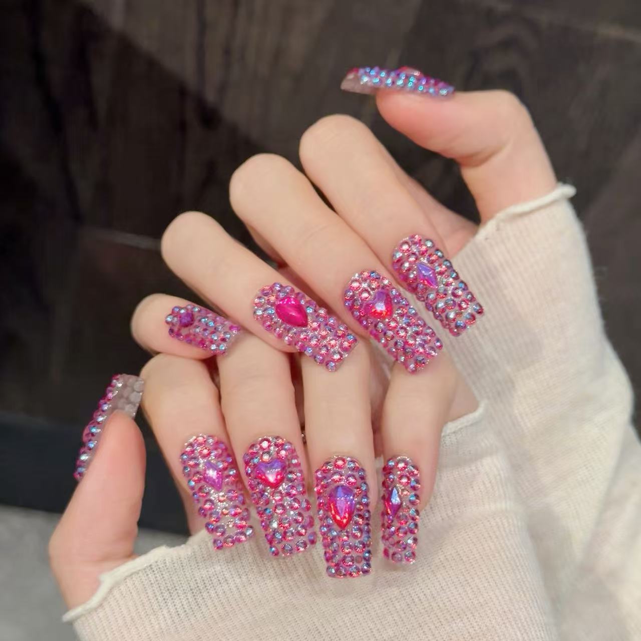 10PCS Long Square  Handmade Pr - Nail Art Fake 评论和价格