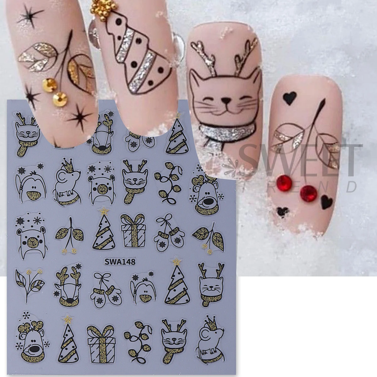 2pcs Shinning Cartoon Christma - Nail Art Xmas Simple 评论和价格