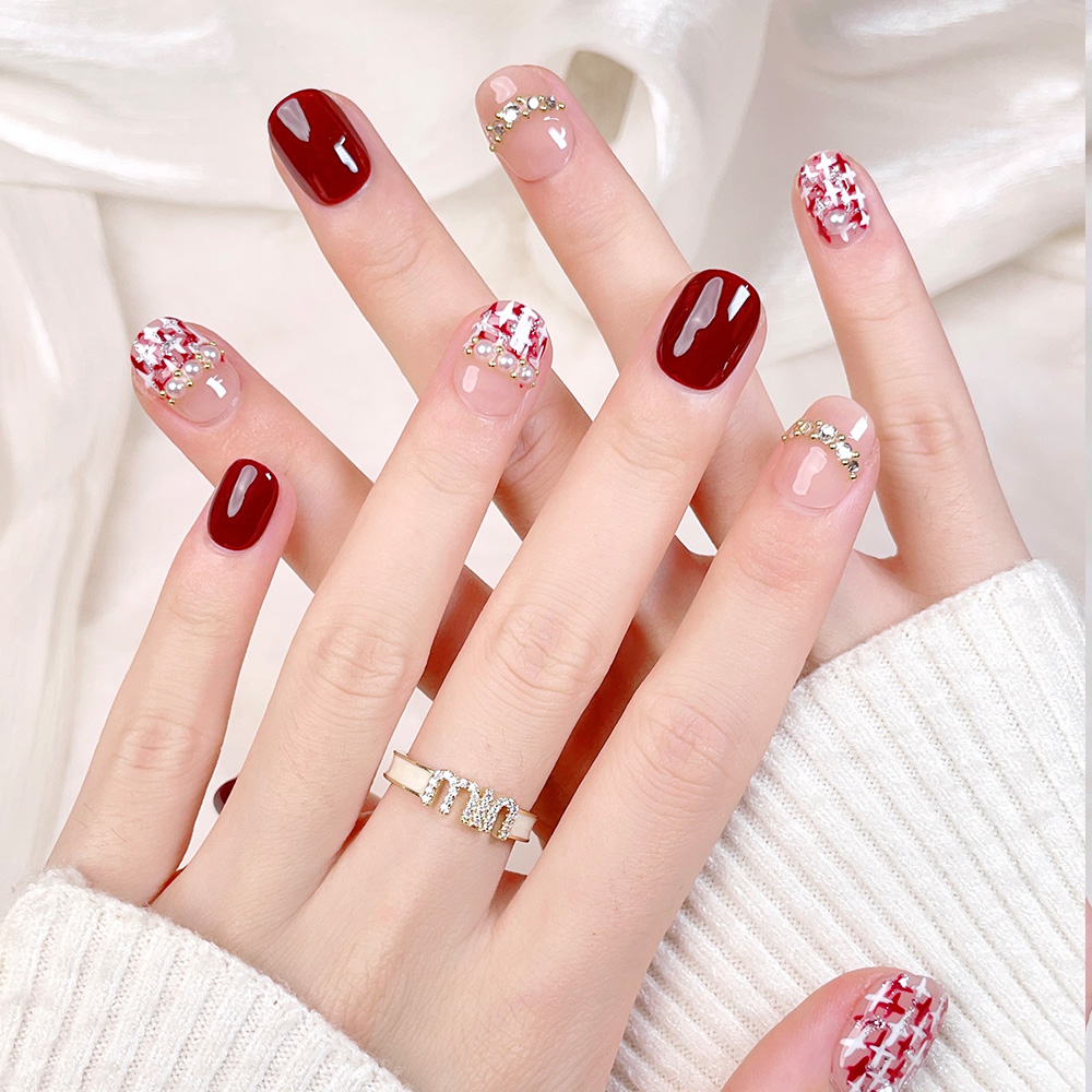10pcs Short Square Round Handm - Nail Art Fake 评论和价格
