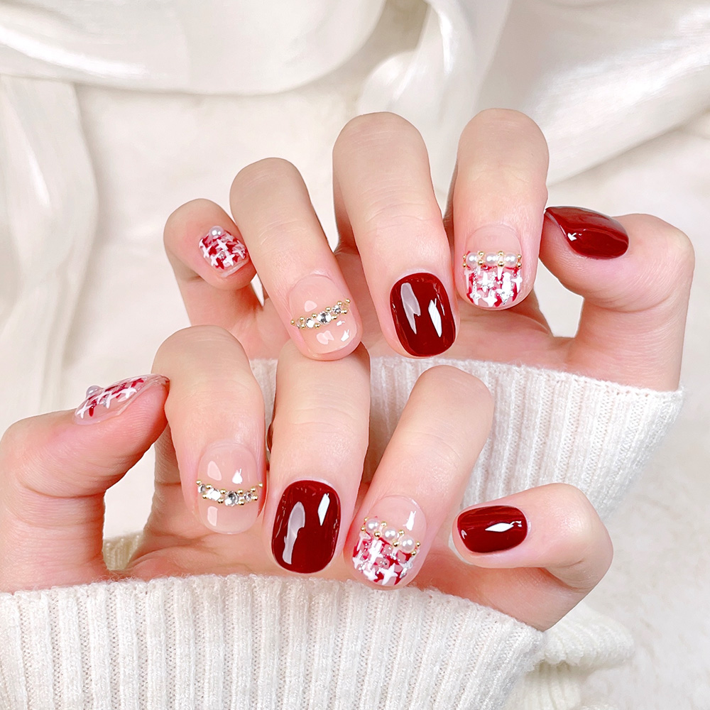 10pcs Short Square Round Handm - Nail Art Fake 评论和价格